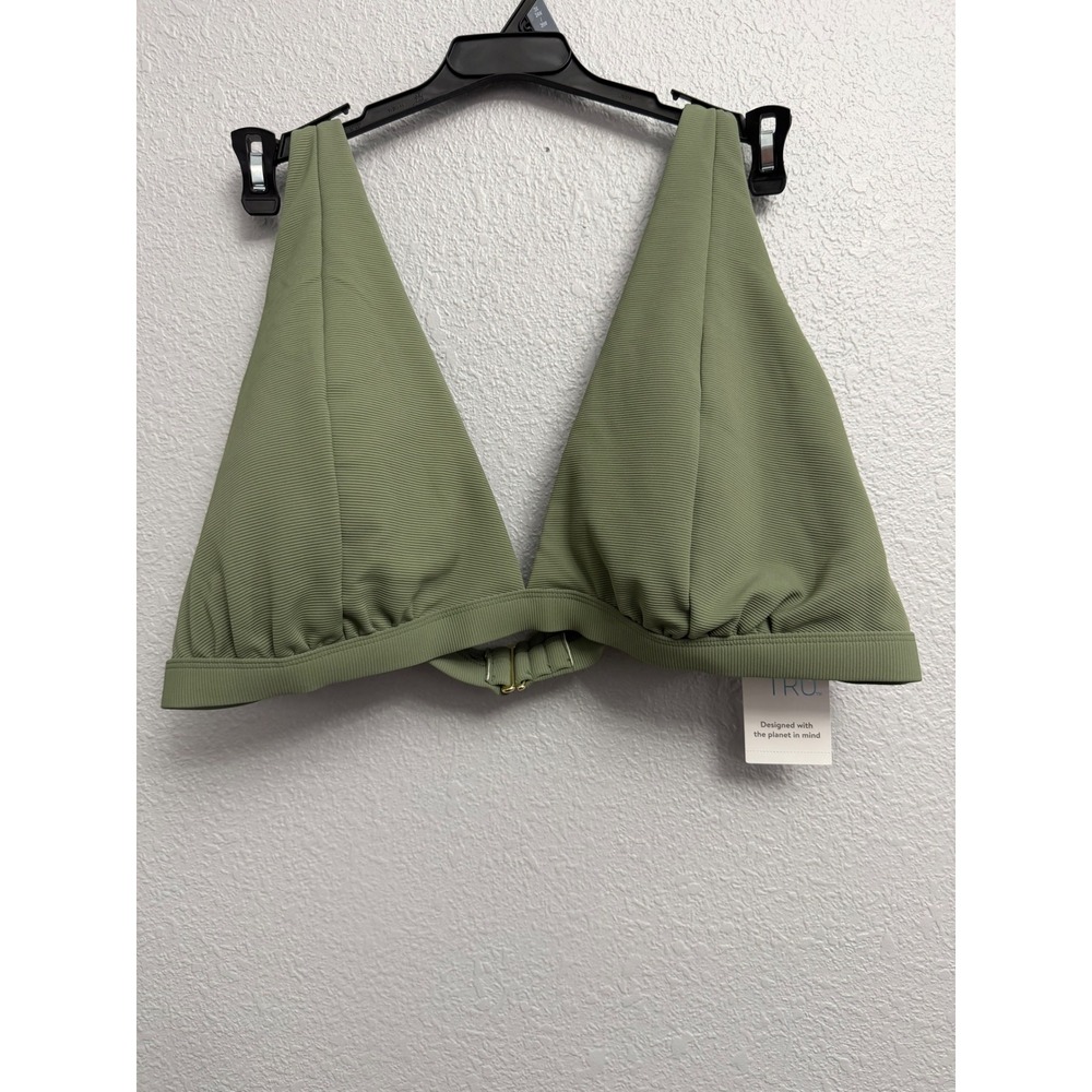 Time and Tru Ribbed Triangle Bikini Top Olive Night Green 3X 24W-26W Beach Basic